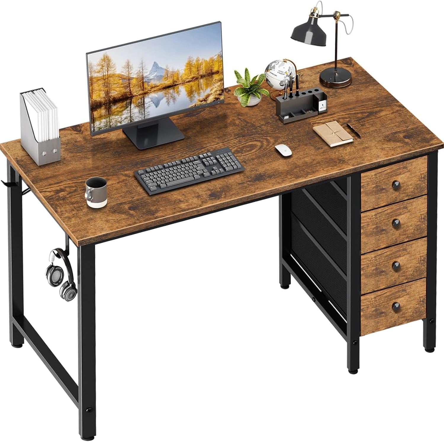White Computer Desk with Drawers - 55 Inch Long Study Work Writing Desk for Home Office Bedroom, Reversible Simple Modern Cute PC Desks with Fabric Drawer, White