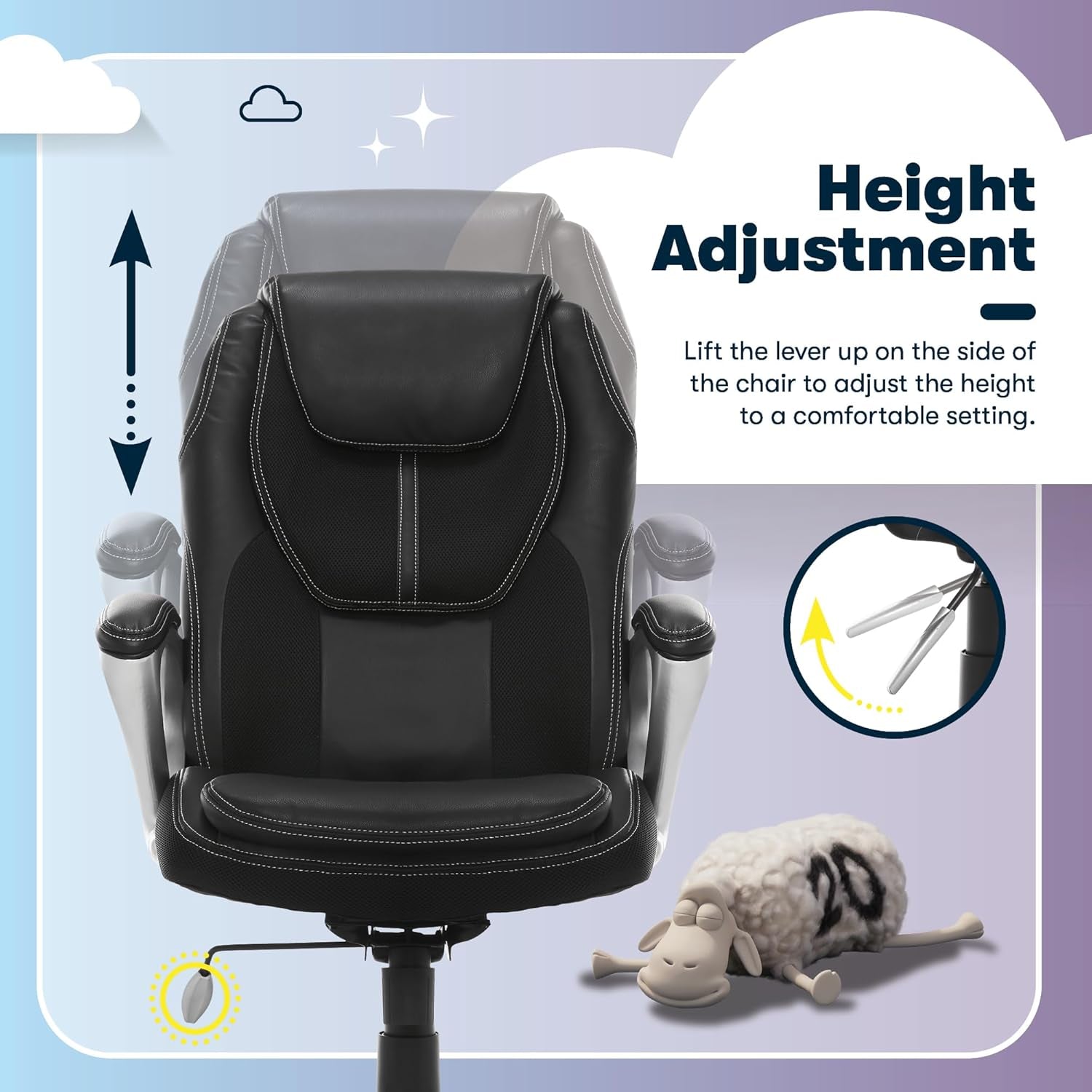 Amplify Executive Office Padded Arms, Adjustable Ergonomic Gaming Desk Chair with Lumbar Support, Faux Leather and Mesh, Black