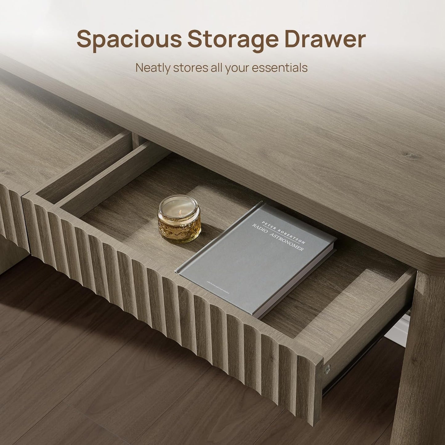 Office Computer Desk with 2 Drawers Modern Executive Writing Desk 48.8" Large Work Home Office Desks with Storage Fluted Makeup Vanity Table Study Table for Living Room Bedroom, Grey Alder