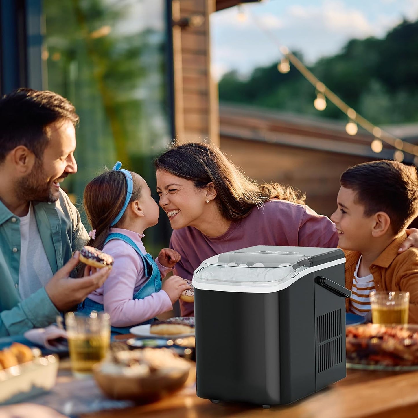 Ice Makers Countertop with Handle, Portable Ice Machine, 9 Bullet Cubes in 6 Mins, 26Lbs in 24Hrs, Auto-Cleaning, with Basket and Scoop, for Home, Kitchen, RV, Camping, Black