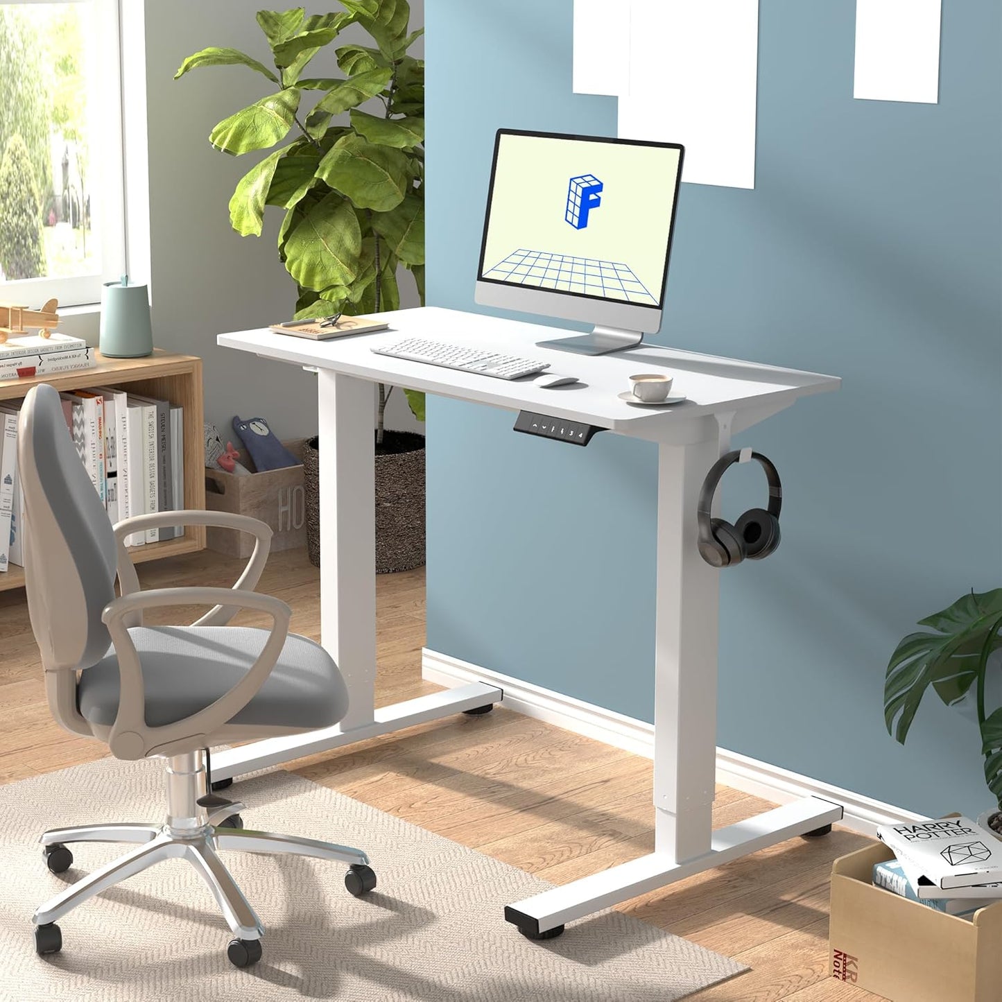 EN1 One-Piece Standing Desk, 48"X24" Seamless Desktop Electric Height Adjustable Desk for Home Office, Multi-Monitor Setups & Easy Assembly, White