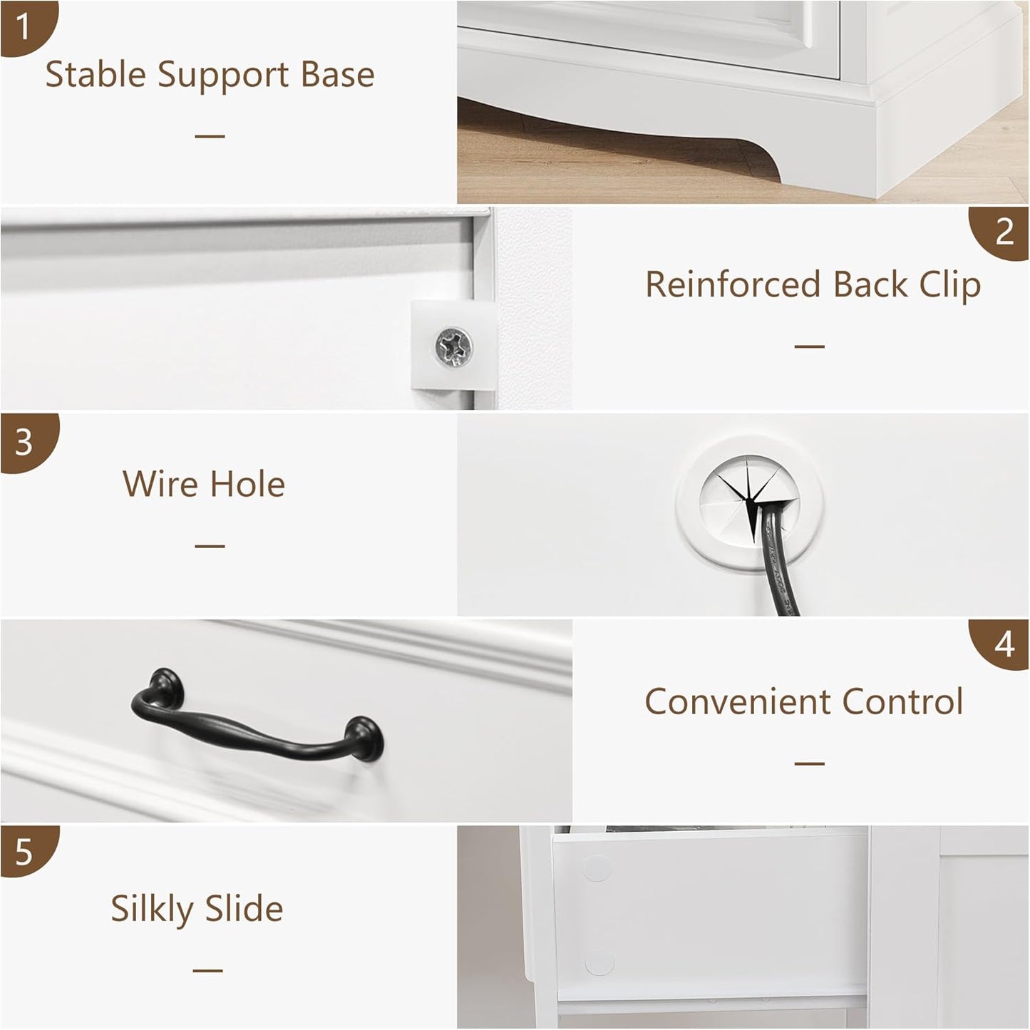 21.7W Farmhouse Nightstand Set of 2 with Charging Station,White End Table with 3 Drawers Storage,Wood Night Stand Side Table,Modern Bedside Cabinet for Bedroom Living Room,Dresser for Small Place (2)