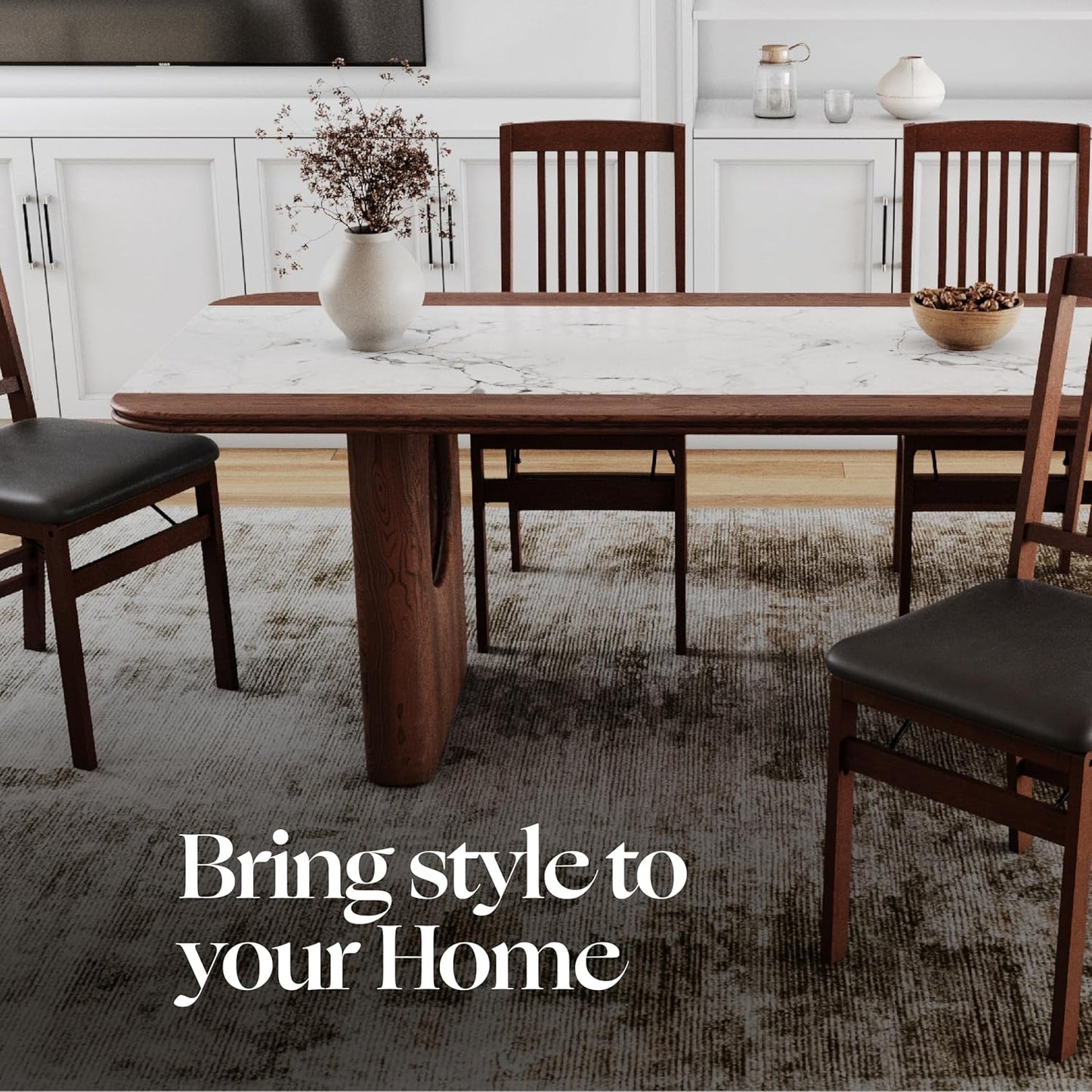 Compact Folding Wood Dining Chairs (Set of 2) – No Assembly, PU Leather Cushions, 400 Lb Load Capacity, Space-Saving Design for Apartment & Kitchen Use