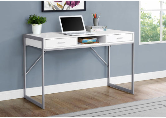 Contemporary 48" L Computer Desk with 2 Spacious Drawers for Storages, Modern Home Office Laptop Table with 1 Open Concept Shelf