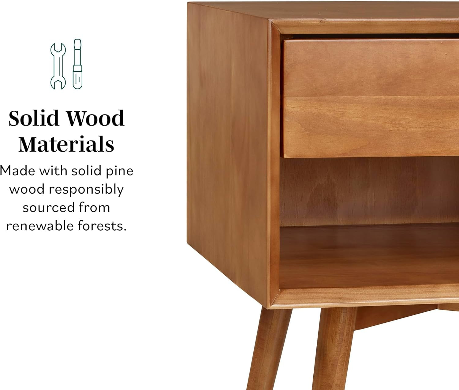 Mid Century Modern Wood Nightstand Side Table Bedroom Storage Drawer and Shelf Bedside End Table, 1 Drawer, Caramel
