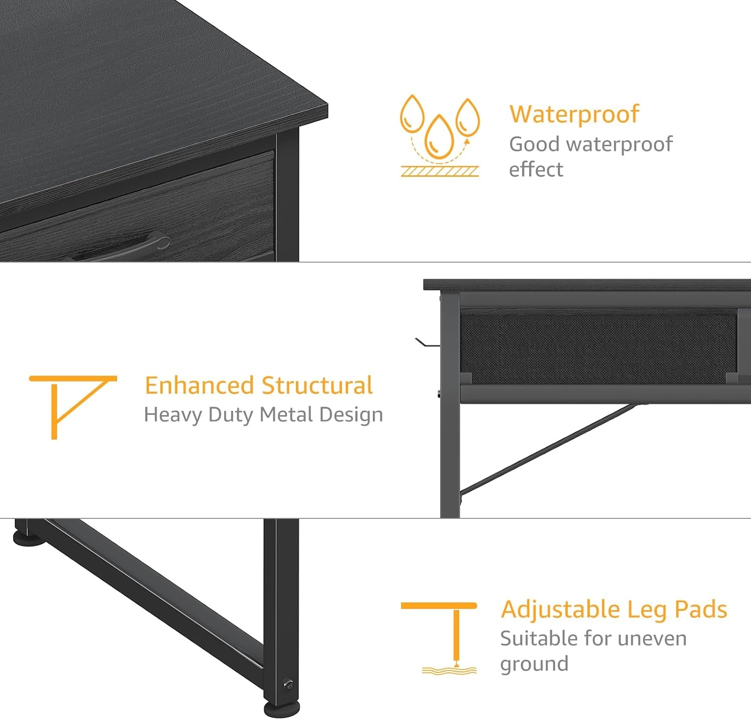 Small Desk with Fabric Drawers for Bedroom, 32 Inch Gaming Desk with 2 Drawers for Small Space, Study Writing Table PC Desks, Black