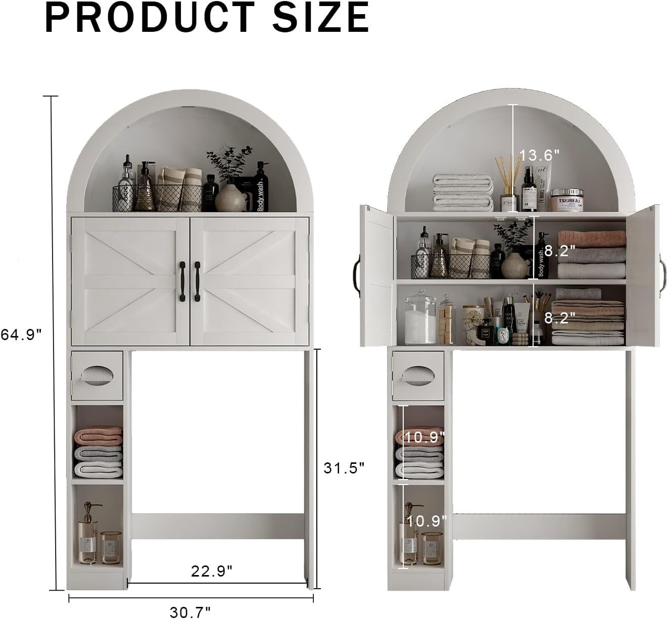 Over the Toilet Storage Cabinet, Space Saving Bathroom Organizer and Storage with Door, for Bathroom, Laundry, Restroom, White