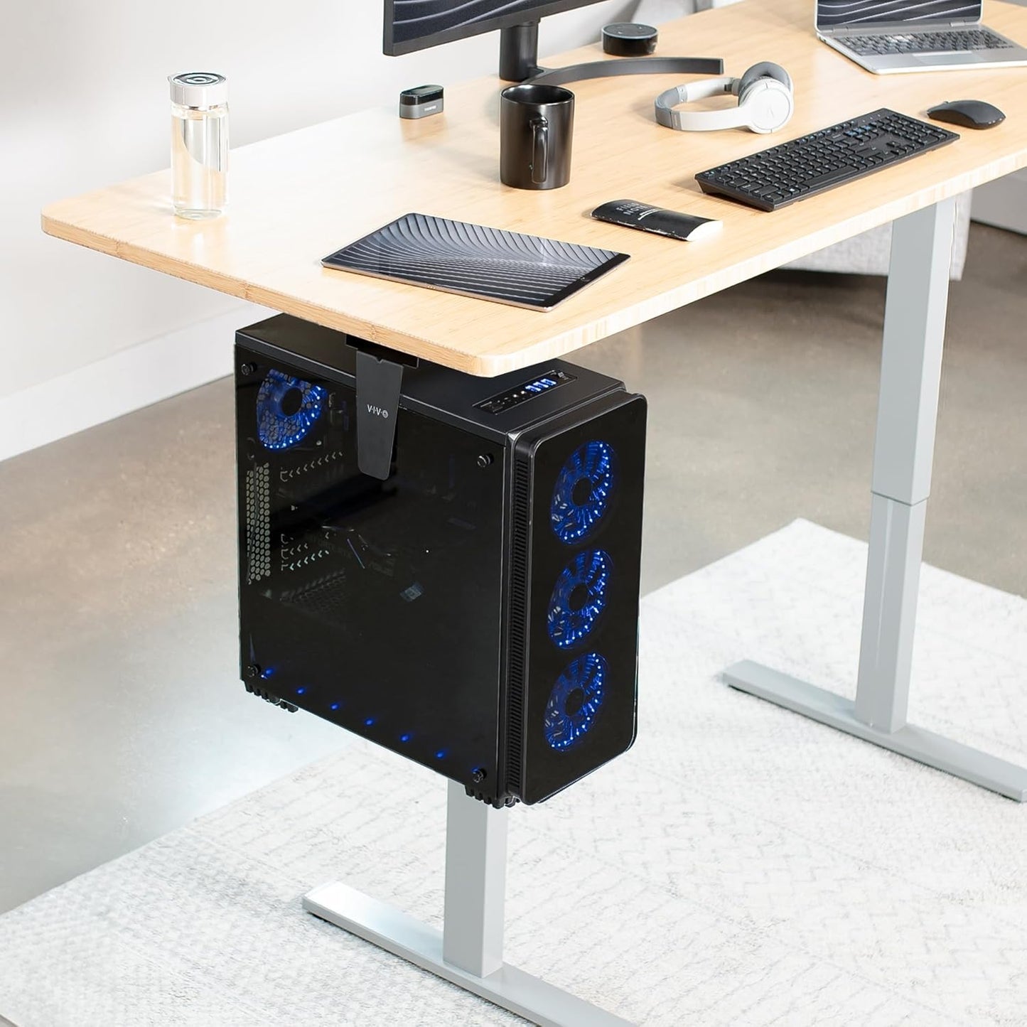 Adjustable under Desk and Wall 3.5 to 7.8 Inch Wide Office PC Mount, Computer Case CPU Machine Holder Stand with Swivel and Secure Locking, Holds 22 Lbs, Black, MOUNT-PC01