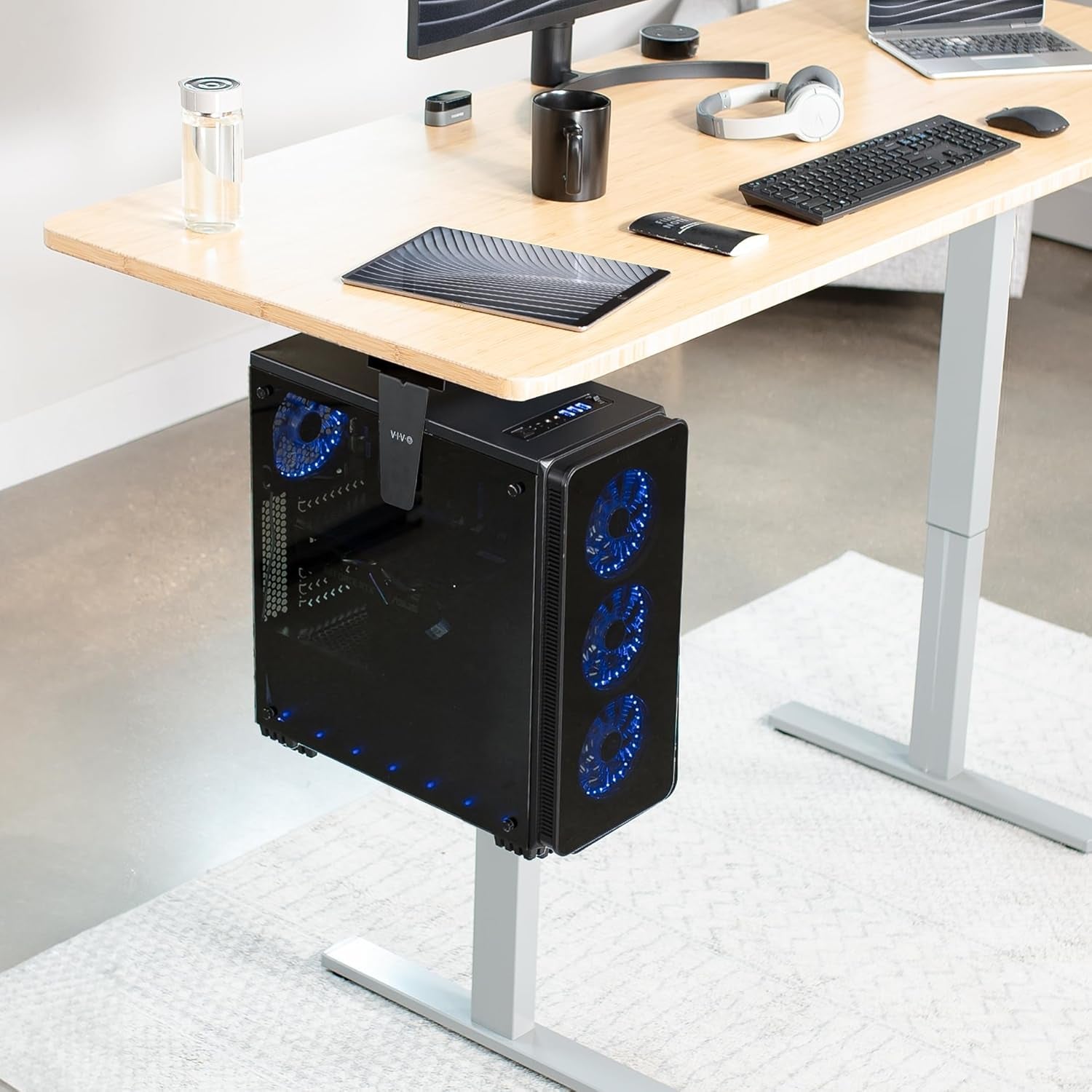 Adjustable under Desk and Wall 3.5 to 7.8 Inch Wide Office PC Mount, Computer Case CPU Machine Holder Stand with Swivel and Secure Locking, Holds 22 Lbs, Black, MOUNT-PC01
