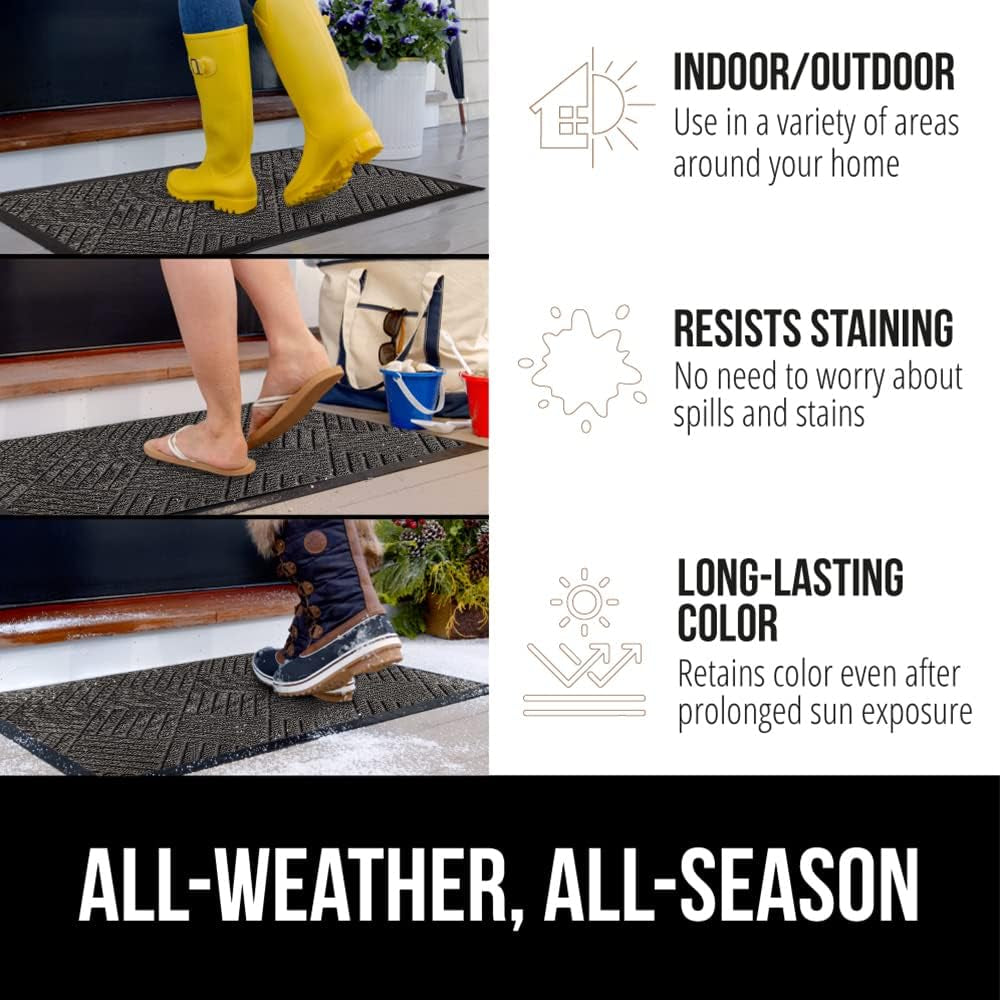 100% Waterproof All-Season Weathermax Doormat US Designed Natural Rubber, Stain Fade Resistant, Low Profile Indoor Outdoor Door Mats, Easy Clean, 17X29 Gray Diamond