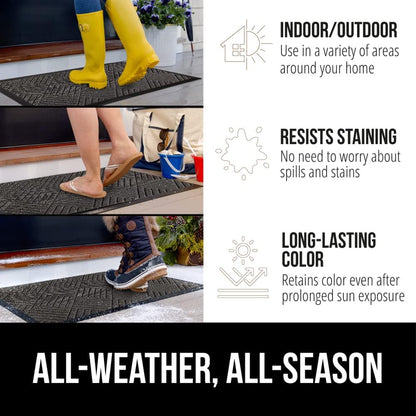 100% Waterproof All-Season Weathermax Doormat US Designed Natural Rubber, Stain Fade Resistant, Low Profile Indoor Outdoor Door Mats, Easy Clean, 17X29 Gray Diamond