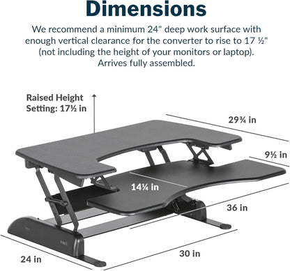 desk Pro plus 36 - Adjustable Desk Converter with 11 Height Settings - Laptop Sit Stand Desk Riser for Home Office, Table Tops, Workspace - Fully Assembled with Spring Loaded Lift - Black