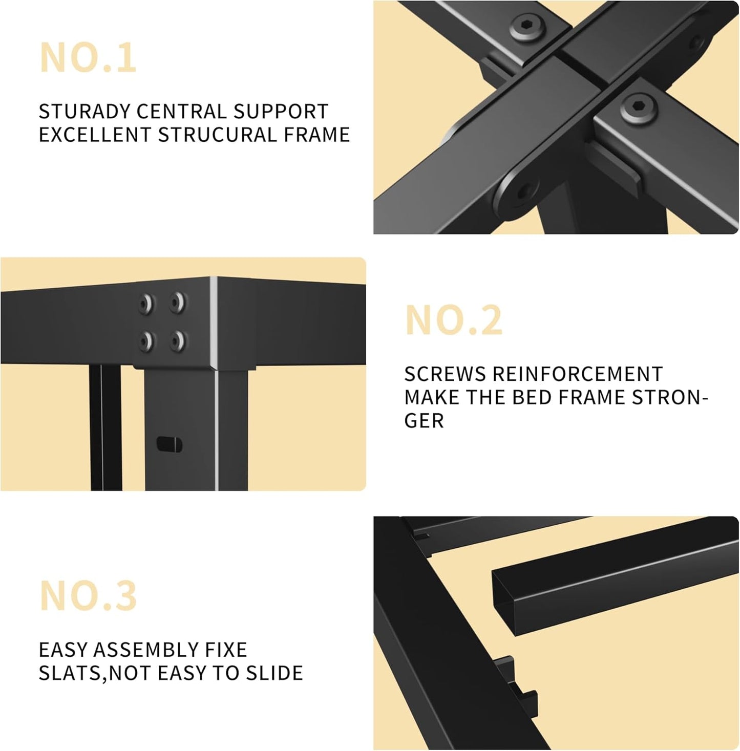 18 Inch Metal Full Size Bed Frame - Black Basic Steel Slats Platform, Easy Assembly Heavy Duty Noise Free Bedframes, No Box Spring Needed