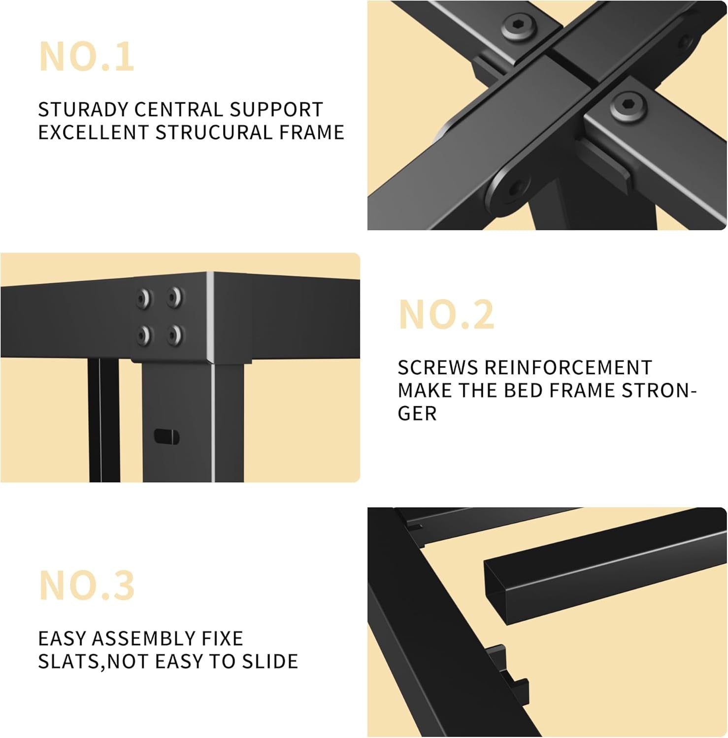 18 Inch Metal Full Size Bed Frame - Black Basic Steel Slats Platform, Easy Assembly Heavy Duty Noise Free Bedframes, No Box Spring Needed