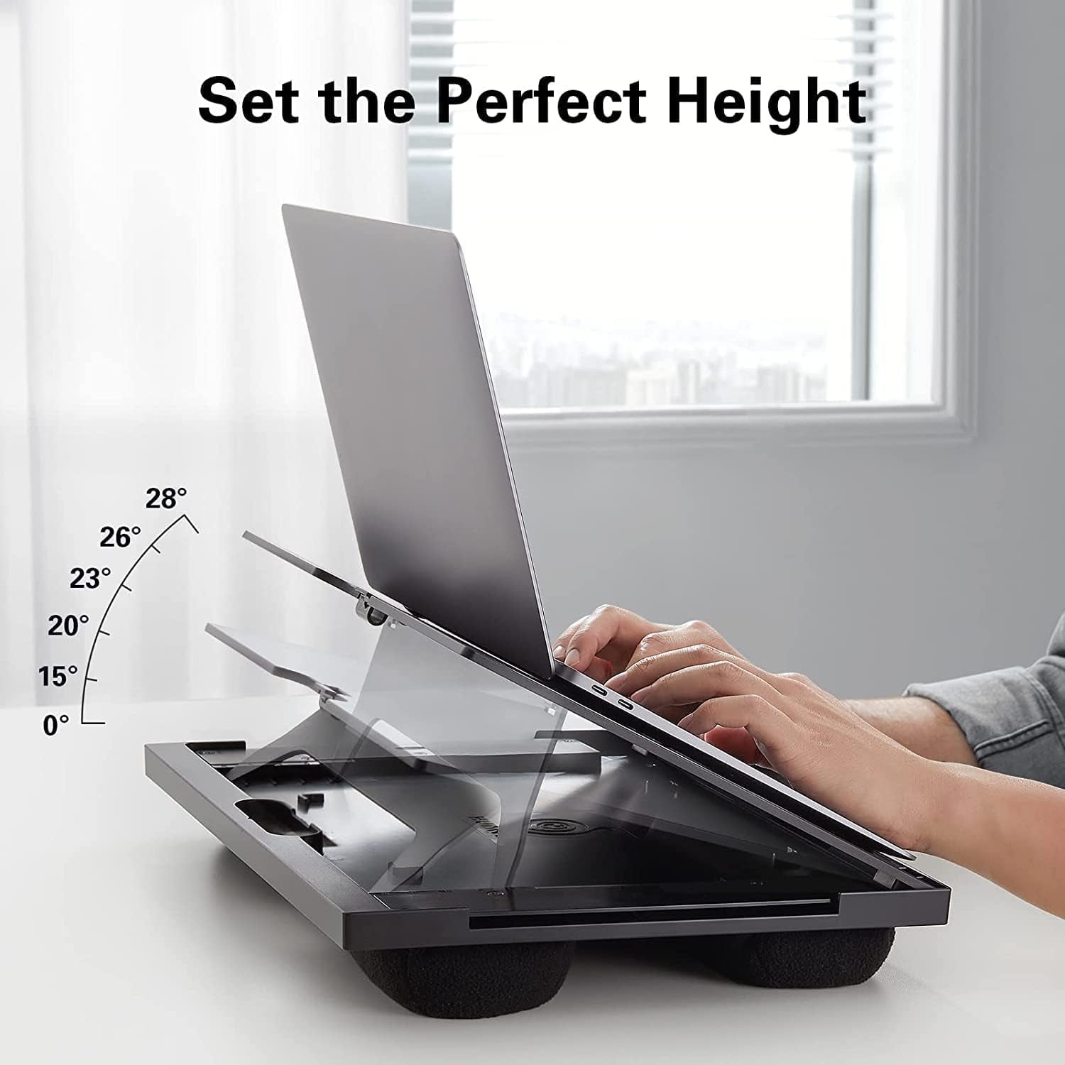 Adjustable Lap Desk - with 6 Adjustable Angles, Detachable Mouse Pad, & Dual Cushions Laptop Stand for Car Laptop Desk, Work Table, Lap Writing Board & Drawing Desk on Sofa or Bed by