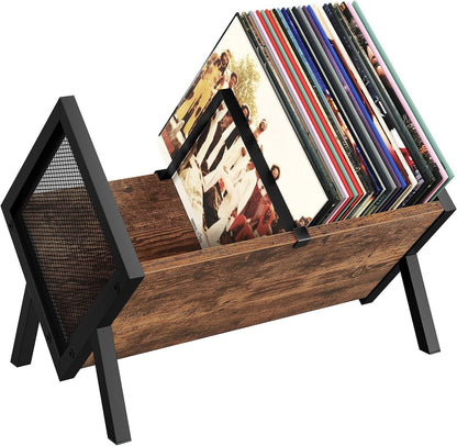 Vinyl Record Holder, Vinyl Record Storage Rack, Album Display Rack, Versatile Storage Shelf, Album Organizer, for Magazine, Files, Book, Rustic Brown Black TCW01BF