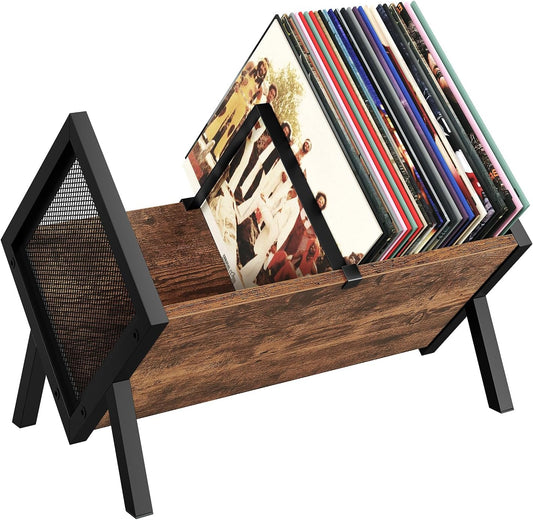 Vinyl Record Holder, Vinyl Record Storage Rack, Album Display Rack, Versatile Storage Shelf, Album Organizer, for Magazine, Files, Book, Rustic Brown Black TCW01BF