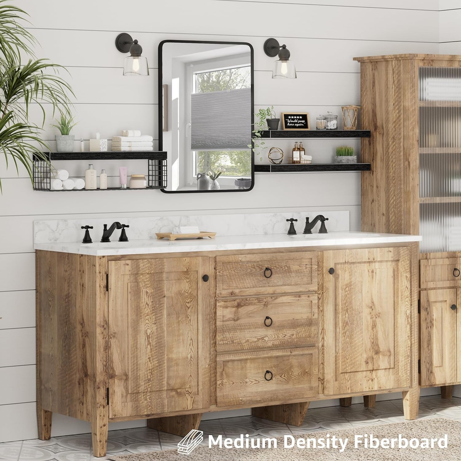 Bathroom Shelves 24 Inches Long - Floating Shelf for Wall over Toilet Paper Storage Basket Farmhouse Set of 3, Black (019-60B3)