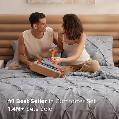 Bedsure California King Comforter Set Grey - Bed in a Bag Cal King Bedding Set 7 PCS, Gentlesoft™ Bed Set Gift for Family, All Season down Alternative Comforter with Sheets, Pillowcases & Shams