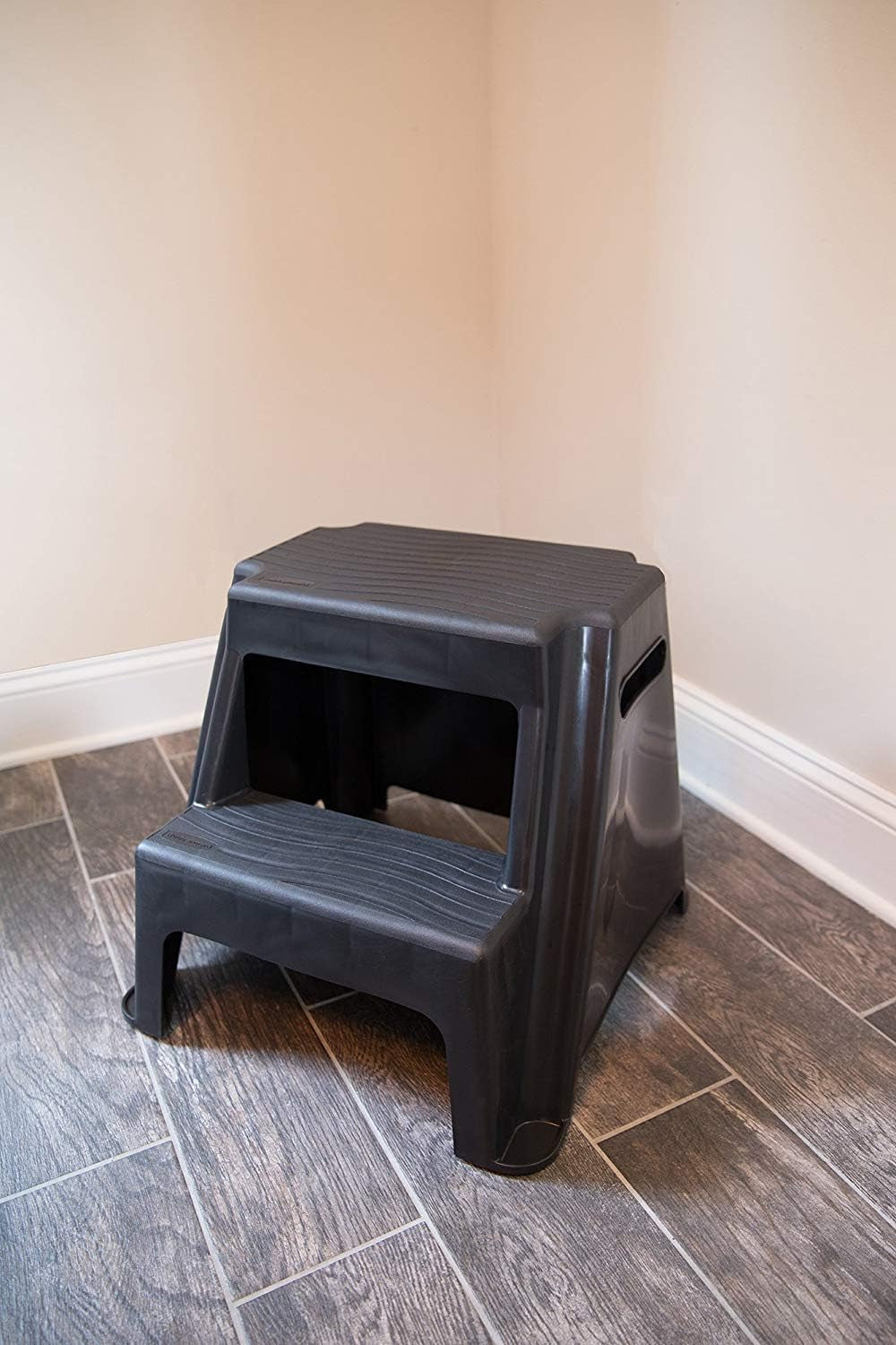 2-Step Molded Plastic Step Stool, Lightweight with Slip Resistant Treads and Non-Slip Feet, Black (Amazon Exclusive)