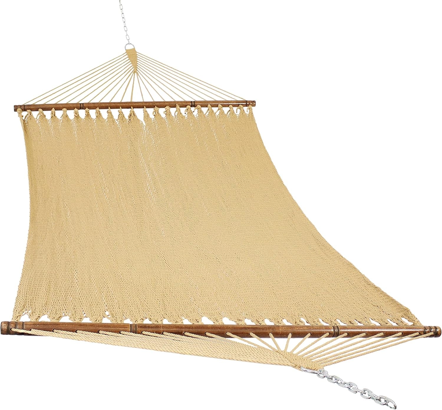 Sunnydaze Soft-Spun Polyester Rope Double Hammock for outside - 600-Pound Weight Capacity Extra Large Hammock - Tan