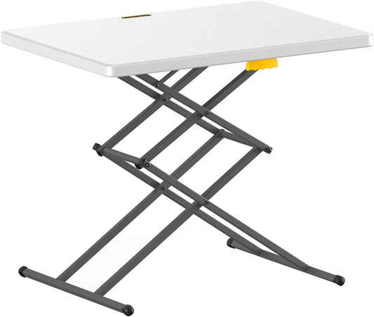 28 Inch Small Folding Table, One-Hand Height Adjustment, 3 Heights, Lowering Lever, Instalift, Portable Side Table for Tv Tray, Dining, Kitchen, No Assembly, Granite White Zeta X1 Apex