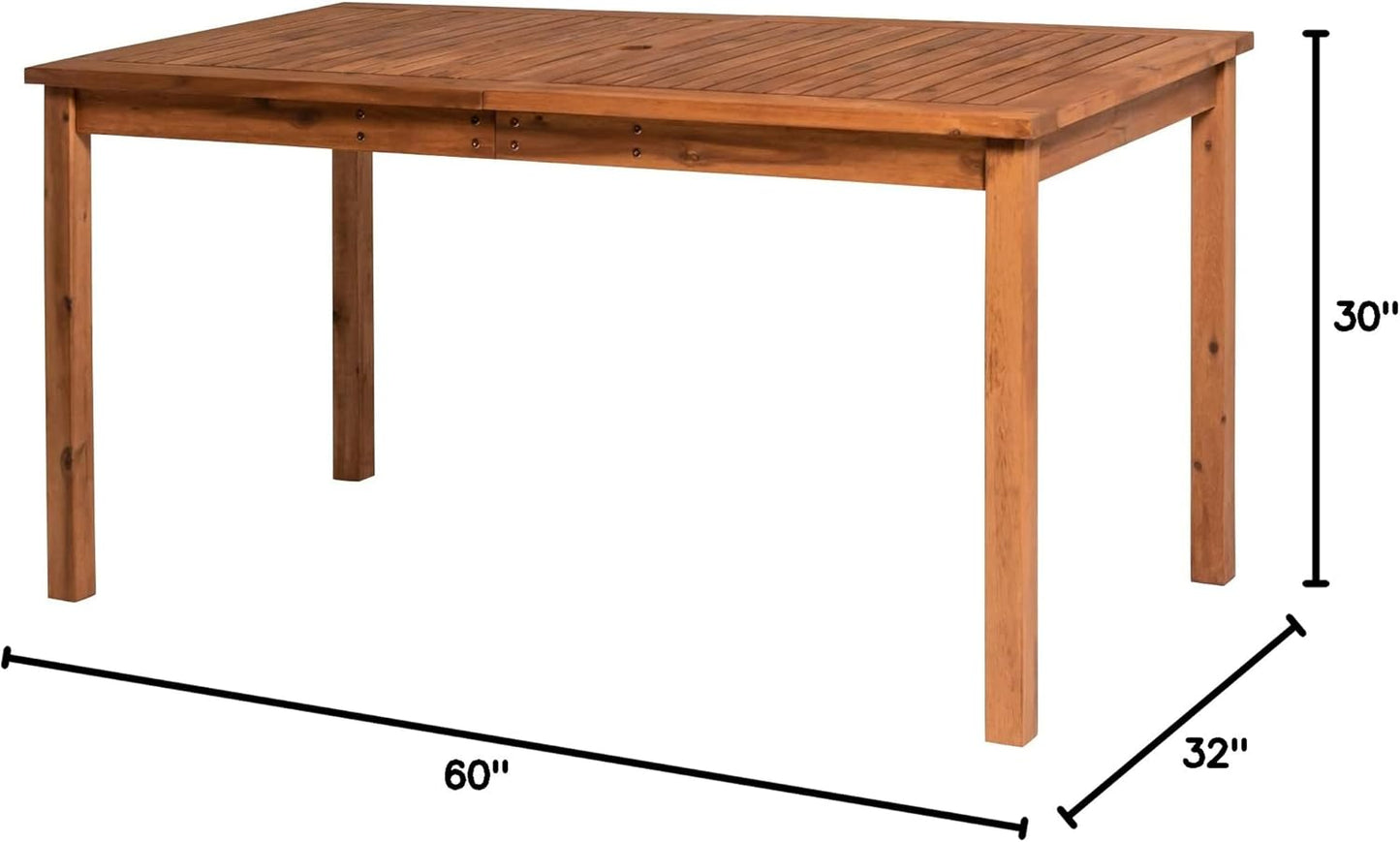 Dominica Contemporary Slatted Outdoor Dining Table, 34 Inch, Brown
