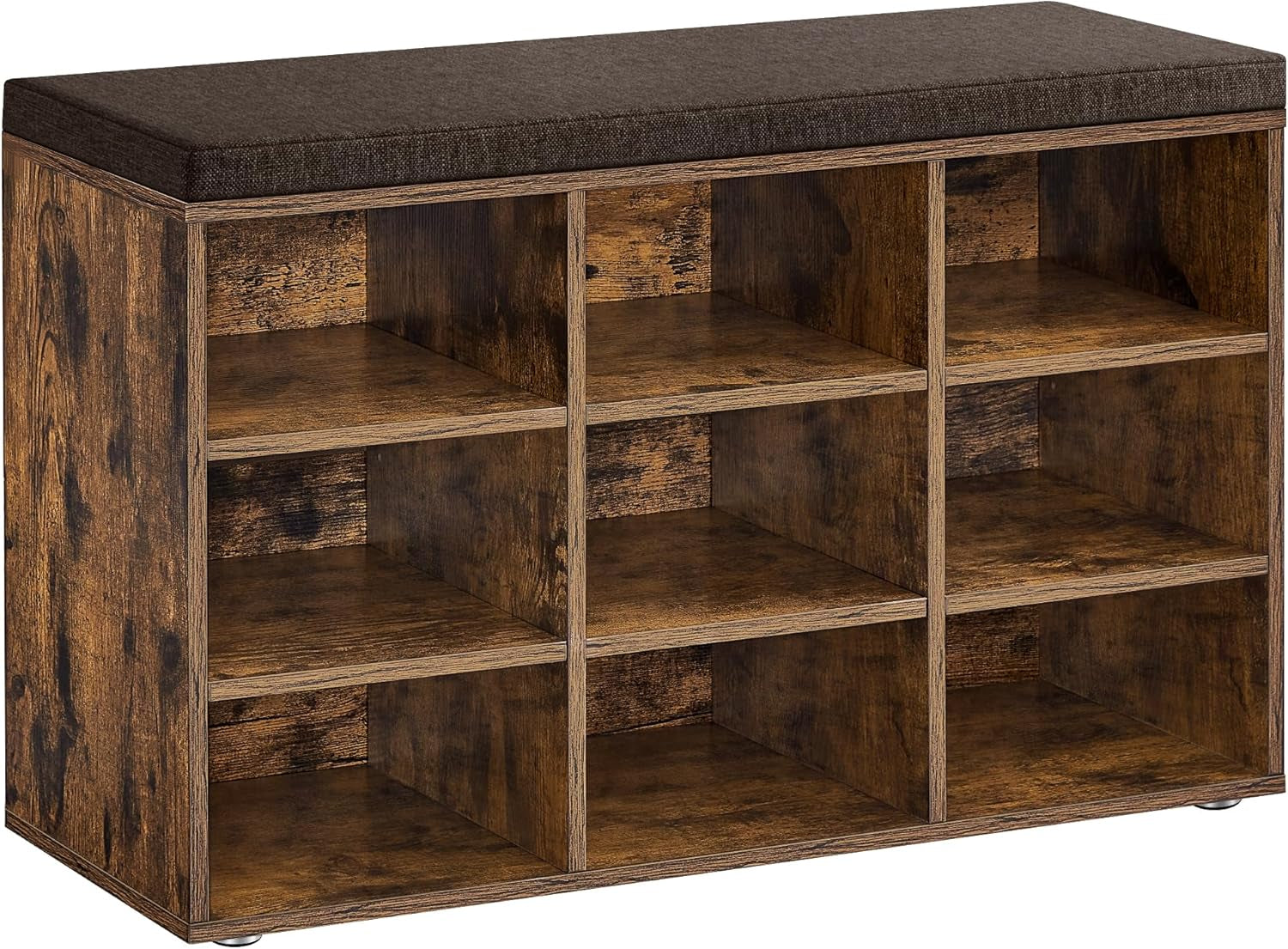 CUSTOS Collection - Shoe Bench, Storage Bench with Padded Seat, Entryway Bench with 9 Compartments, for Bedroom, 11.9 X 30.9 X 18.9 Inches, Rustic Brown and Chestnut Brown ULHS009B01