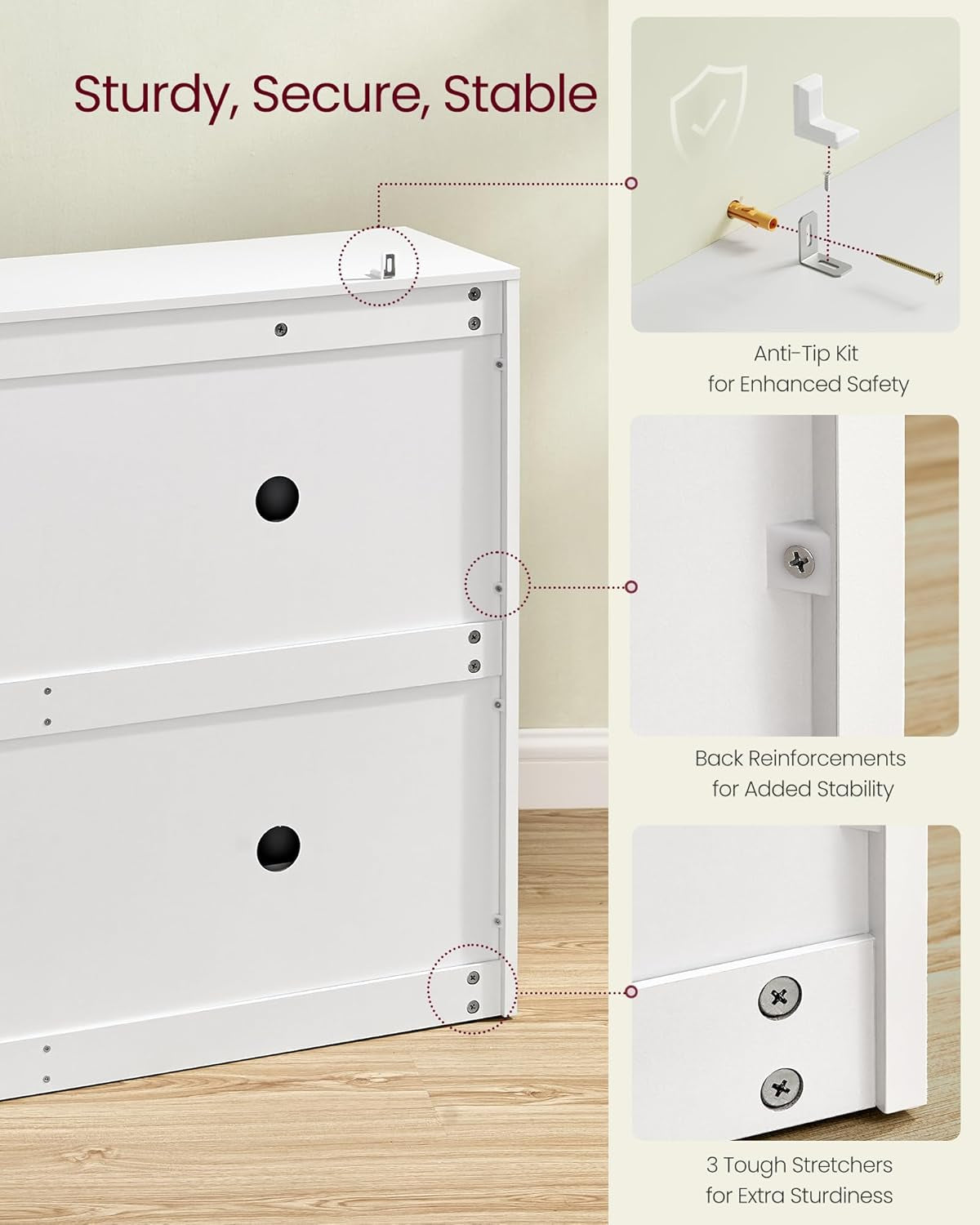 Shoe Cabinet with 4 Flip Doors, Storage Cabinet for 16-28 Pairs of Shoes, Adjustable Dividers, for Entryway, 9.4 X 41.5 X 32.6 Inches, Snow White ULBC035W01