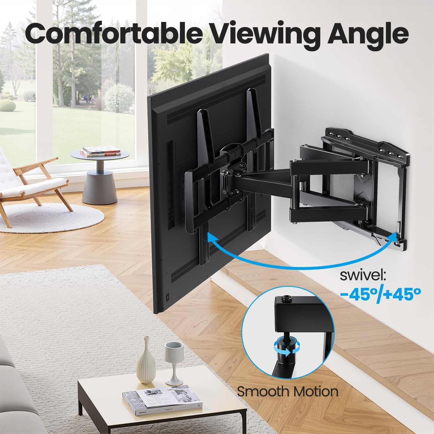 UL Listed Full Motion TV Wall Mount Bracket for Most 37-86 Inch Tvs, Swivel Tilt Extension Level TV Mount, Max VESA 600X400Mm, Holds up to 132Lbs & 16" Wood Studs with Hole Drilling Template