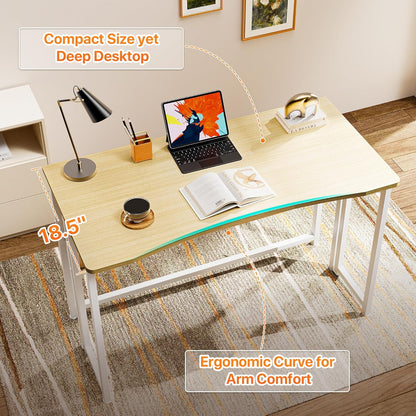Folding Desk with Storage Shelf, 39.3 Inch Foldable Computer Table for Small Spaces, Space Saving Sofa Table for Couch, Writing Work Office Computer Desk, Easy to Fold, Oak