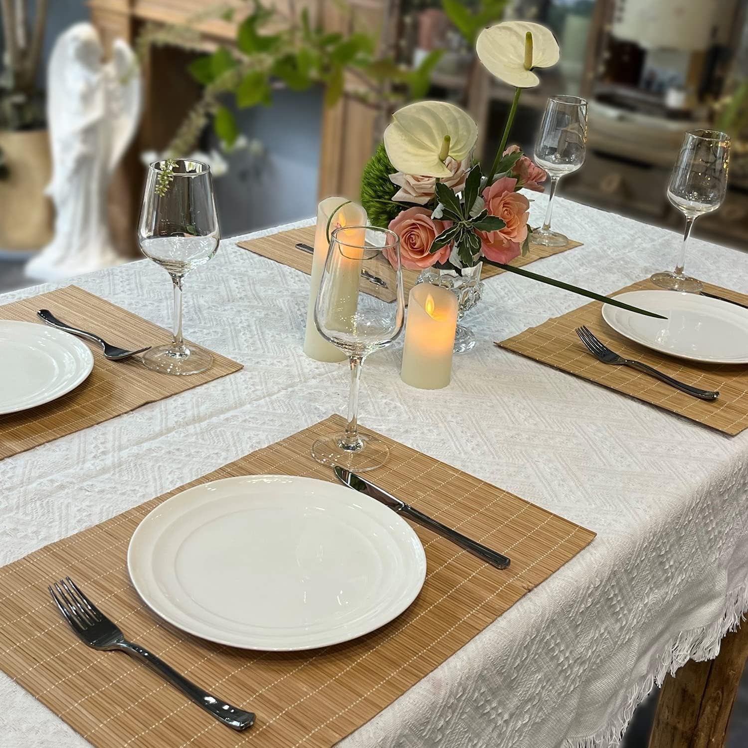 Set of 8 Pcs Bamboo Placemats Sushi Rolling Mat Japanese Style Natural Anti-Slip, Washable Heat-Resistant Table Mats for Dining Room and Kitchen（Brown）