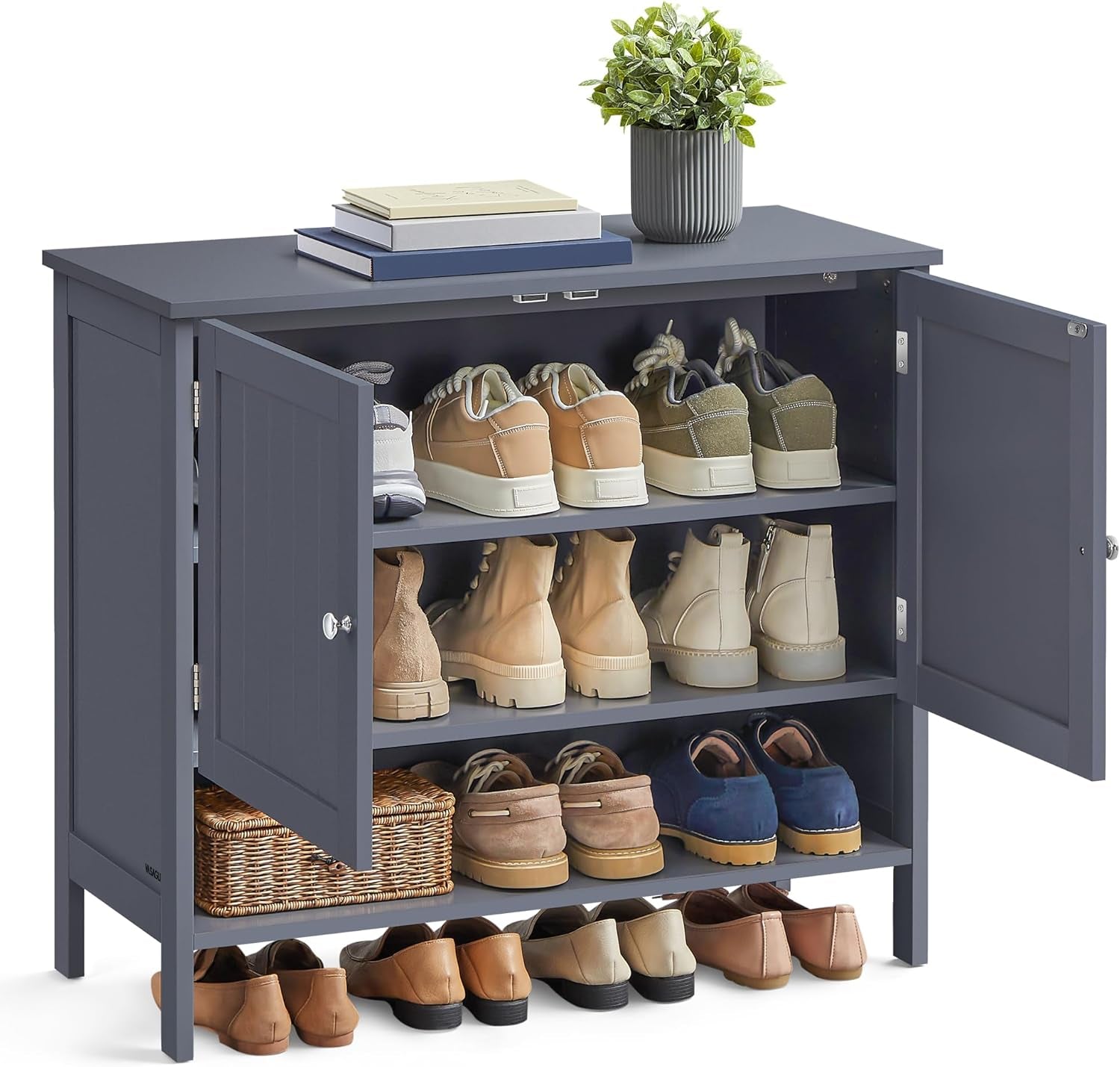 Shoe Cabinet, 3-Tier Shoe Storage Organizer, Modern Freestanding Cabinet with Height-Adjustable Shelf, 13.8 X 31.5 X 27.6 Inches, Entryway, Slate Gray ULBC044G01