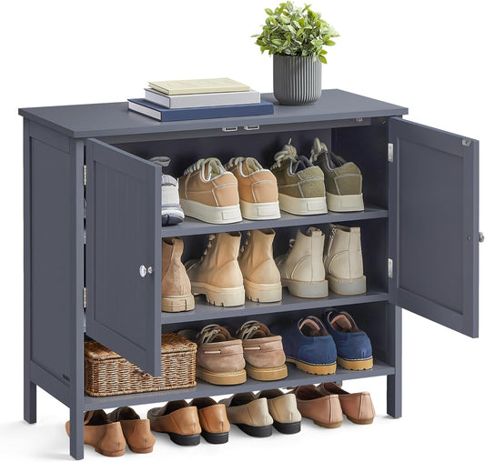 Shoe Cabinet, 3-Tier Shoe Storage Organizer, Modern Freestanding Cabinet with Height-Adjustable Shelf, 13.8 X 31.5 X 27.6 Inches, Entryway, Slate Gray ULBC044G01
