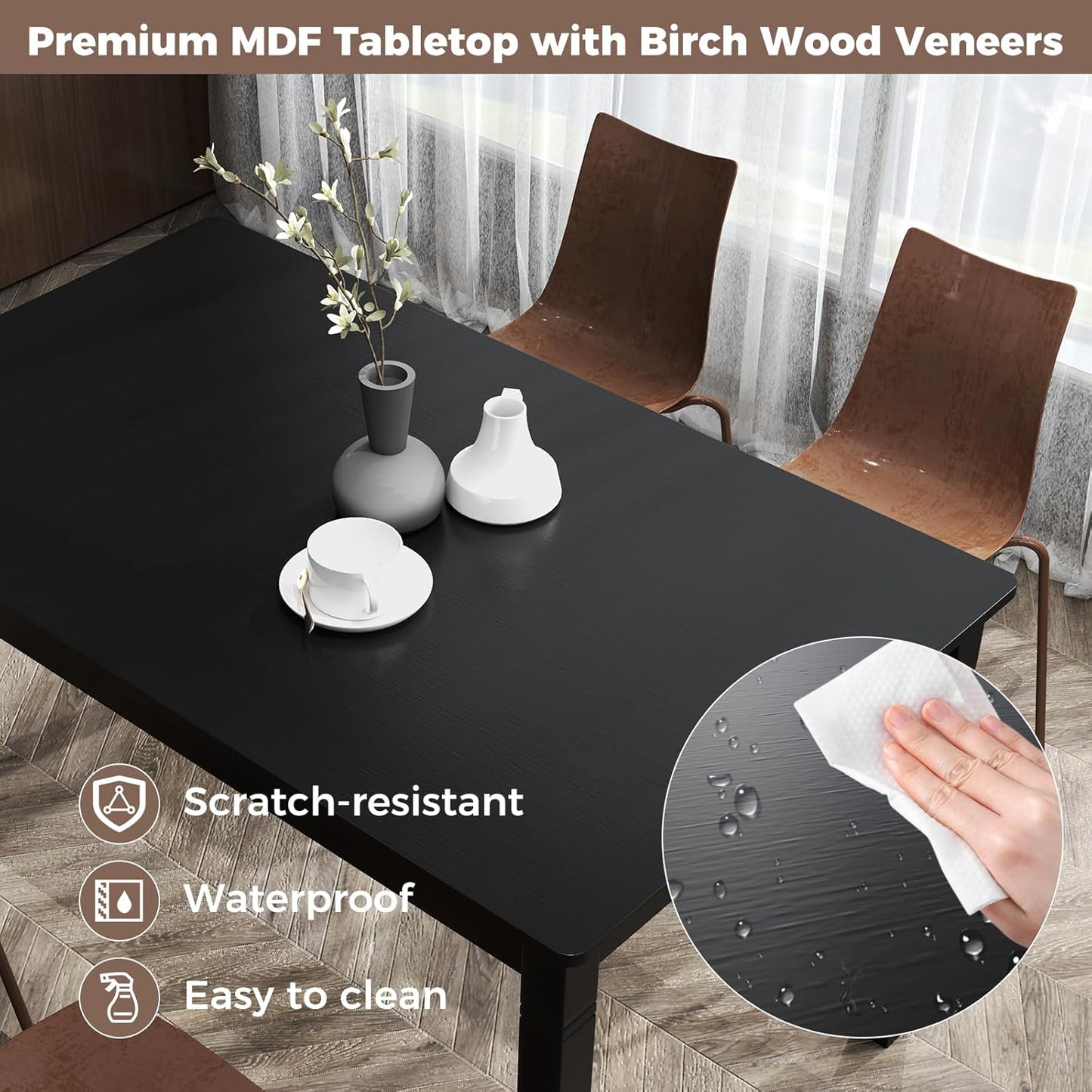 Dining Table for 4 People, 48"X 29" Kitchen Table with Wood Legs, Load 330 Lbs, Rectangular Dinner Table for Small Space, Dinette, Breakfast Nook, Apartment, Living Room, Dining Room (Black)