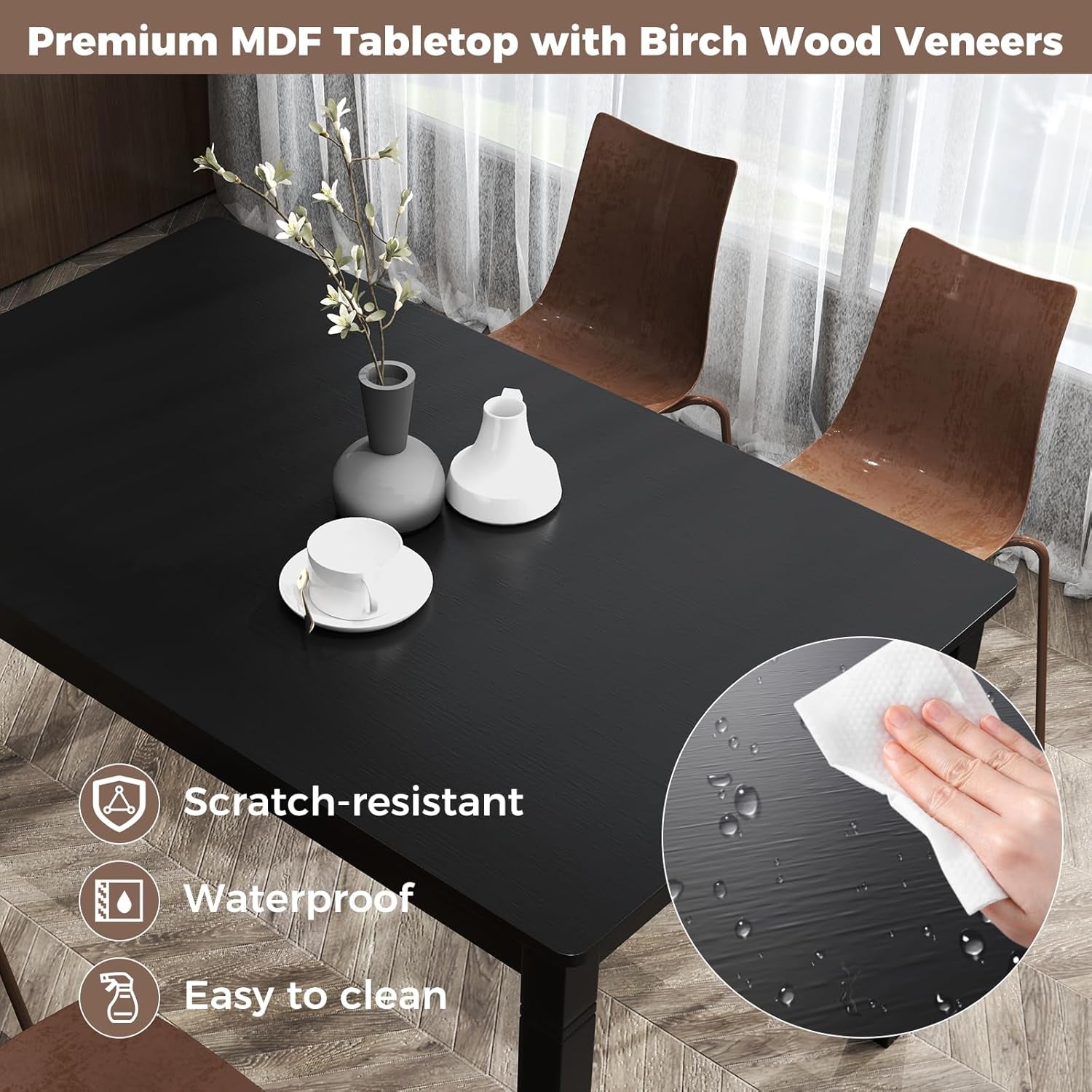 Dining Table for 4 People, 48"X 29" Kitchen Table with Wood Legs, Load 330 Lbs, Rectangular Dinner Table for Small Space, Dinette, Breakfast Nook, Apartment, Living Room, Dining Room (Black)