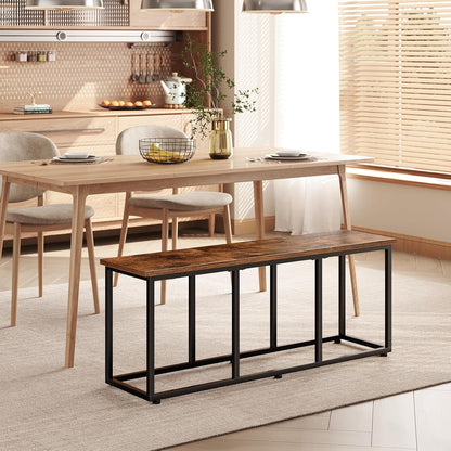 Dining Bench, 47.2 Inch Dining Table Bench, Industrial Style Kitchen Bench, Steel Frame, Easy to Assemble, for Kitchen, Dining Room, Rustic Brown and Black BF45CD01