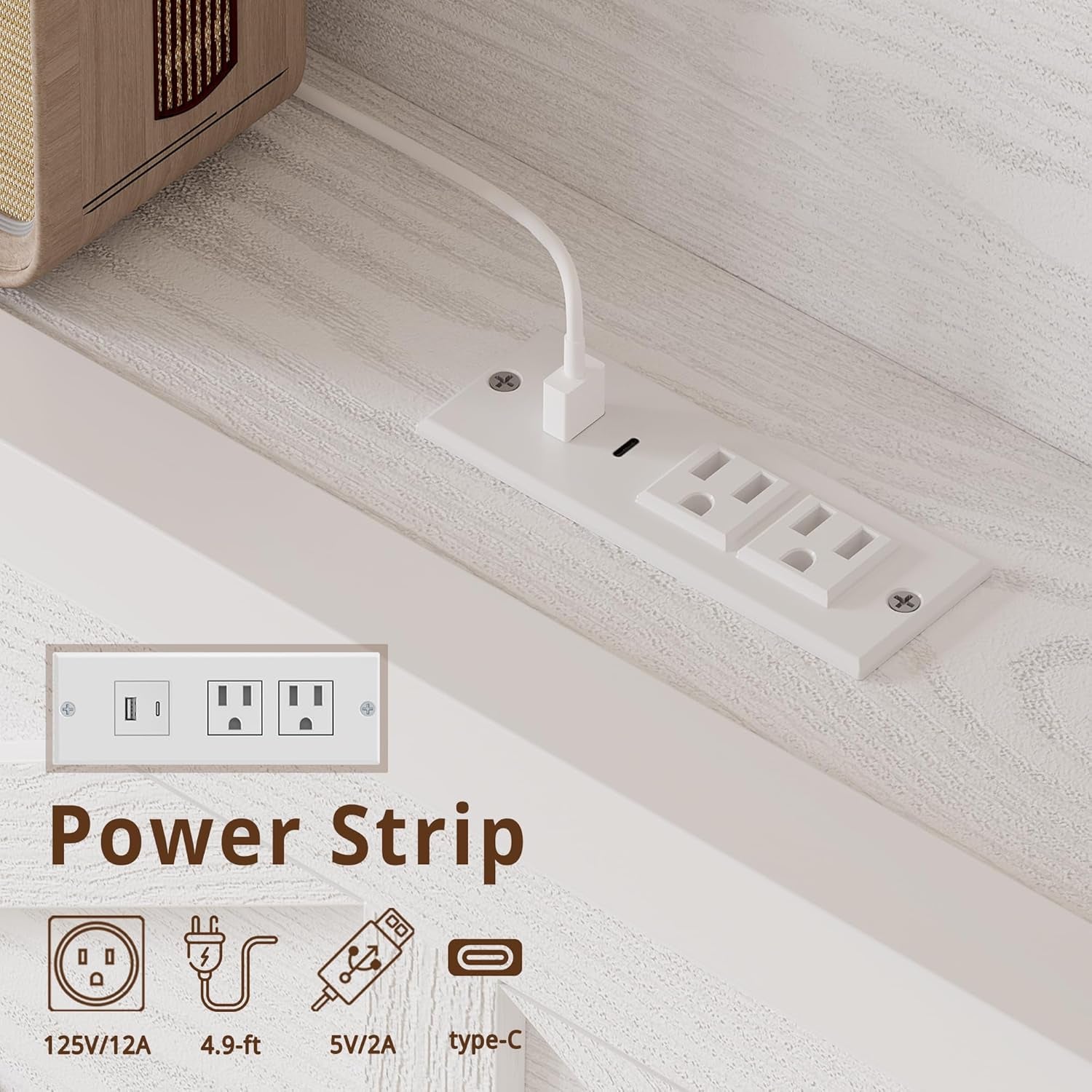 Daybed with Trundle, Sturdy Metal Twin Bed Frame with X-Shaped Frame, Upholstered Farmhouse Daybed with Charging Station for Living Room, Bedroom, and Guest Room, White/Walnut