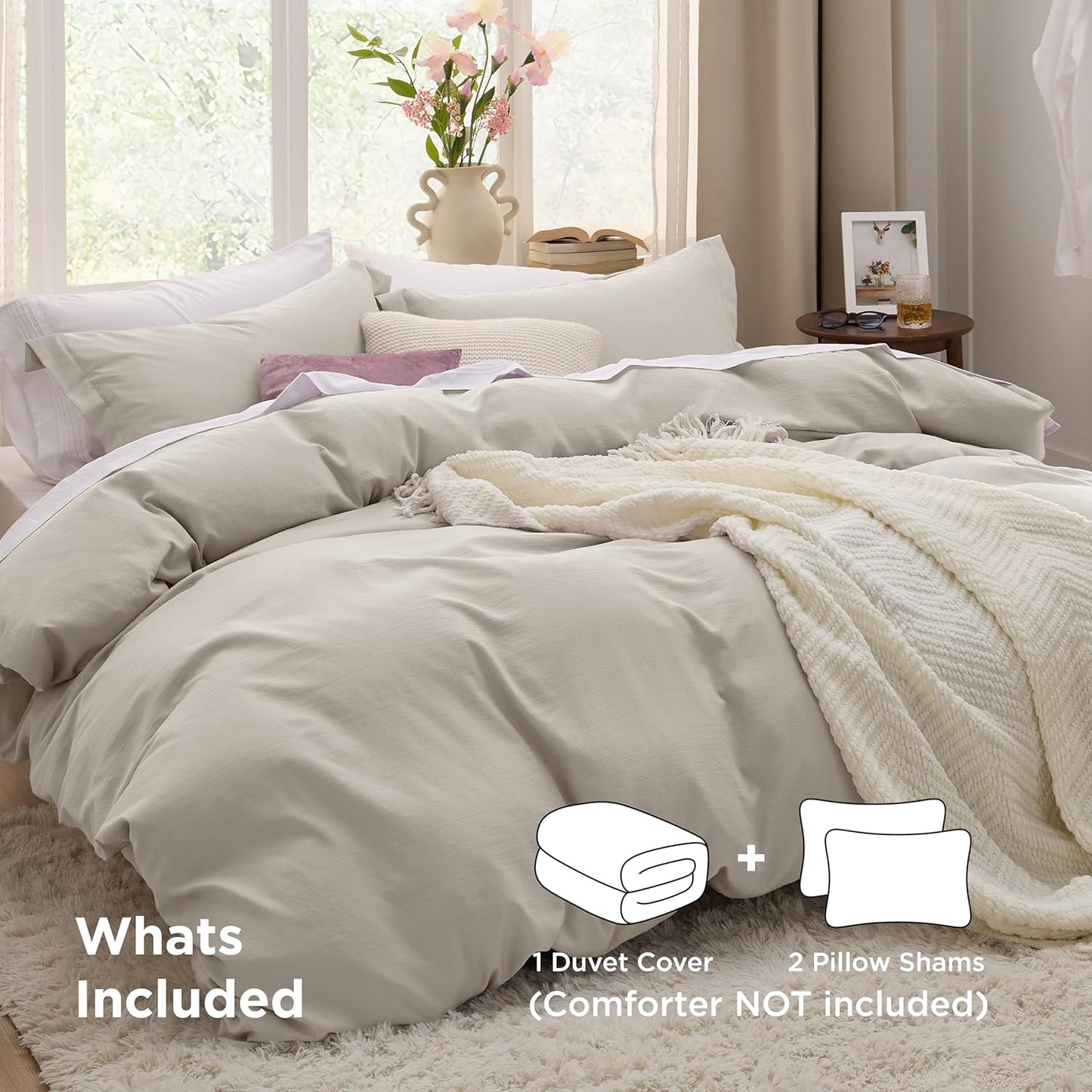 Bedsure Duvet Cover King Size-3 Pieces Prewashed 100% Polyester -Like Extra Soft Bedding Set, Includes 1 Duvet Cover 104X90 Inches with Zipper Closure & 2 Pillow Shams,Linen, Comforter Not Included