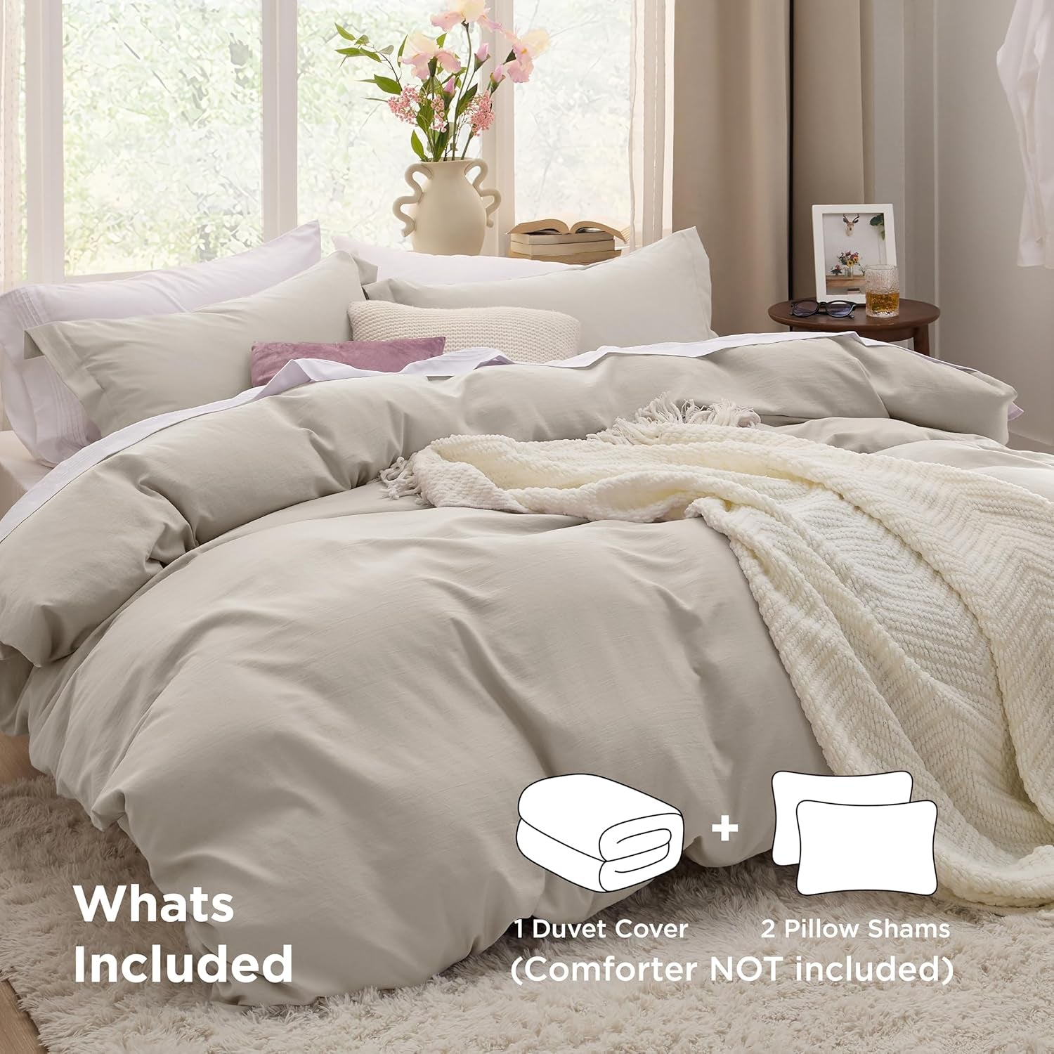Bedsure Duvet Cover King Size-3 Pieces Prewashed 100% Polyester -Like Extra Soft Bedding Set, Includes 1 Duvet Cover 104X90 Inches with Zipper Closure & 2 Pillow Shams,Linen, Comforter Not Included