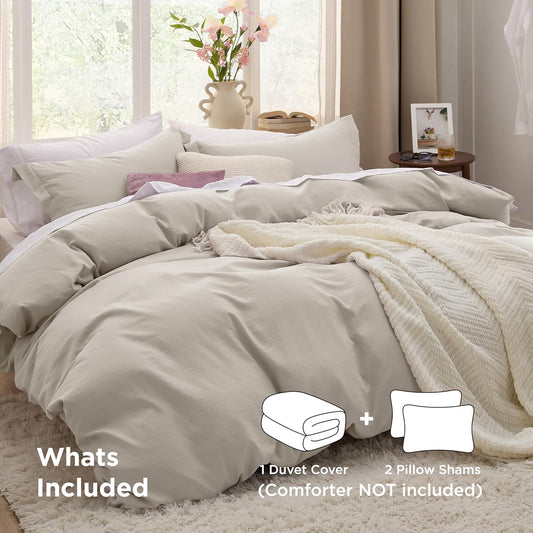 Bedsure Duvet Cover King Size-3 Pieces Prewashed 100% Polyester -Like Extra Soft Bedding Set, Includes 1 Duvet Cover 104X90 Inches with Zipper Closure & 2 Pillow Shams,Linen, Comforter Not Included
