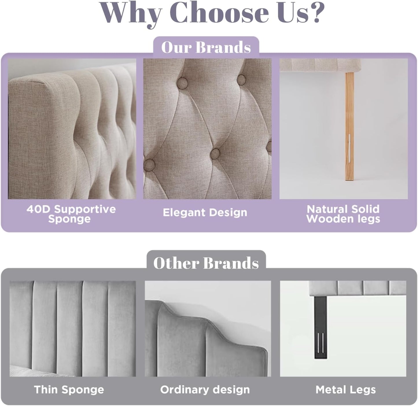 Headboards for King Size Bed in Modern Button Design, Premium Linen Fabric Upholstered Tufted Bed Headboard, Adjustable Solid Wood Head Board, Beige