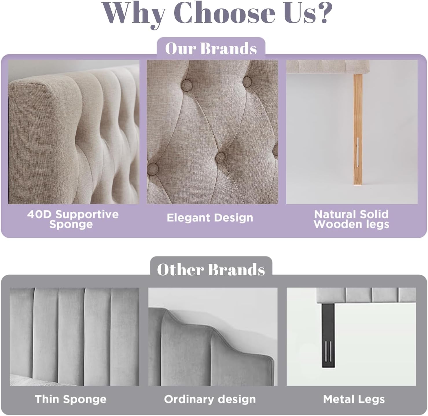 Headboards for King Size Bed in Modern Button Design, Premium Linen Fabric Upholstered Tufted Bed Headboard, Adjustable Solid Wood Head Board, Beige