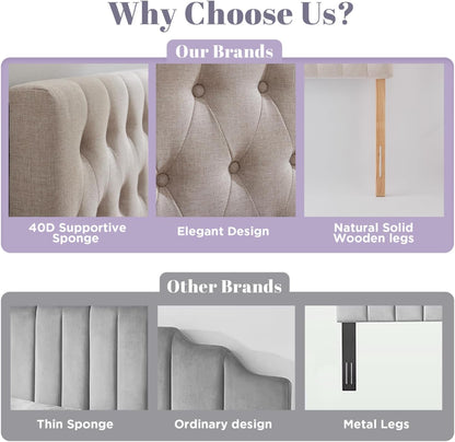Headboards for King Size Bed in Modern Button Design, Premium Linen Fabric Upholstered Tufted Bed Headboard, Adjustable Solid Wood Head Board, Beige