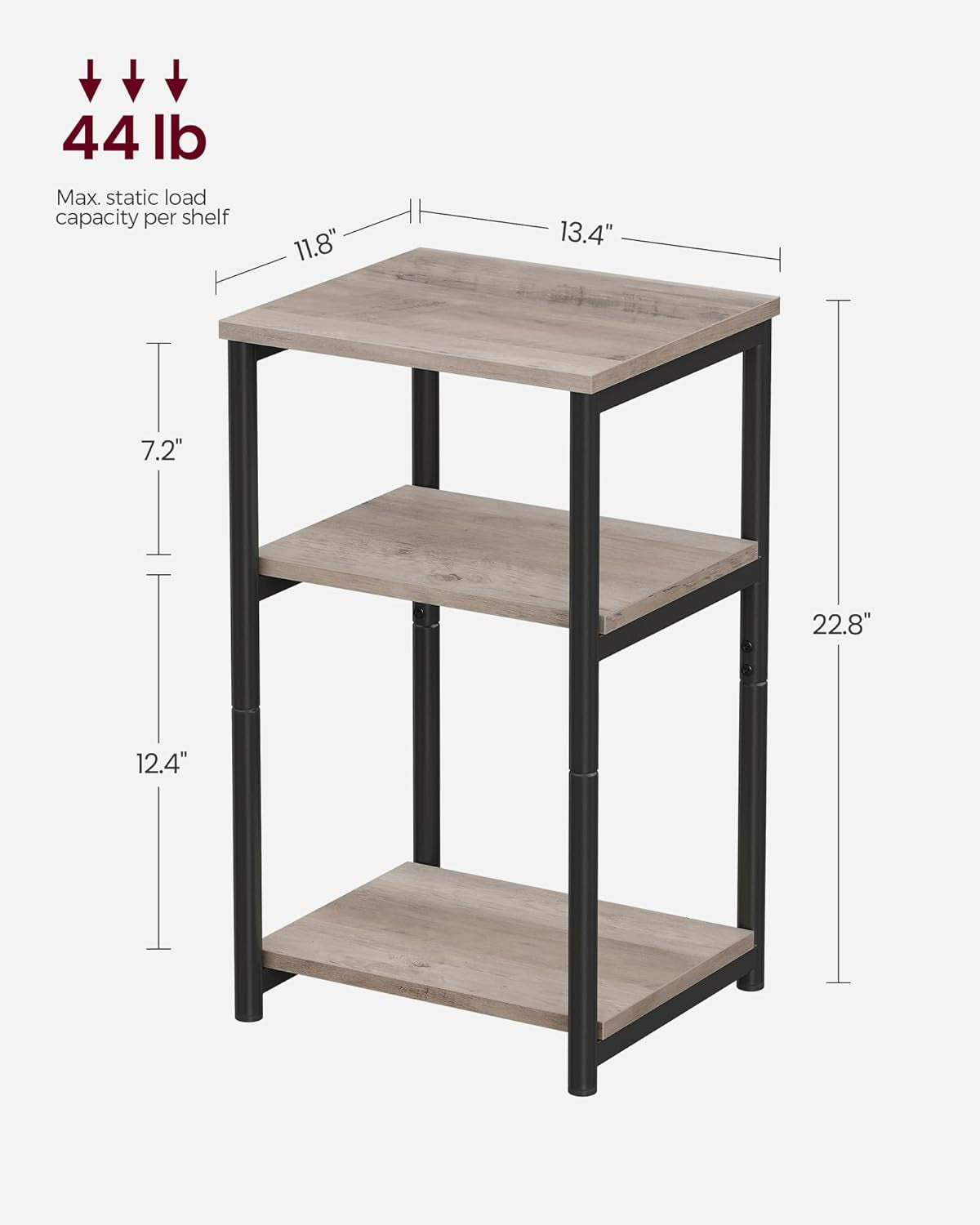 Side Table, Small End Table, Tall Nightstand for Living Room, Bedroom, Office, Bathroom, Greige and Classic Black ULET273B02