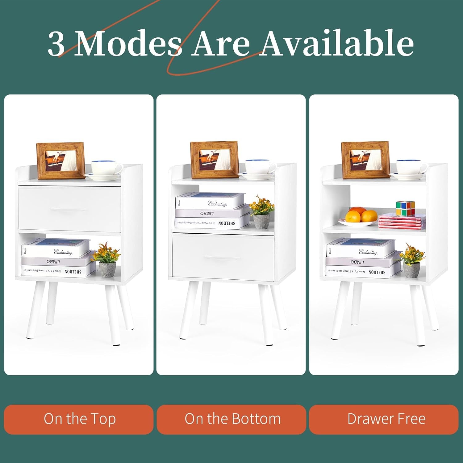 Modern Nightstand with Drawer, Bedside Tables, Mid Century Nightstands with Open Storage Shelf, Wood Bedside Table, Small Night Stands for Bedrooms, 2-Tier Night Table
