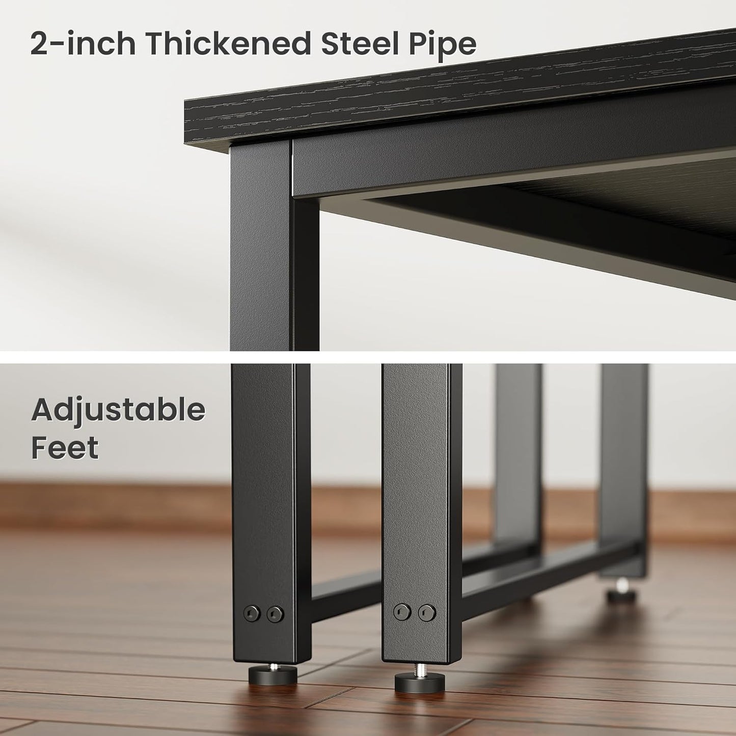 55 X 24 Inch Desk with Power Outlets & USB-C, Deeper & Thicker Desktop, Robust Metal Tubes, Computer Desk, Heavy Duty Office Desk, Work Gaming Desk for Home Office, Black