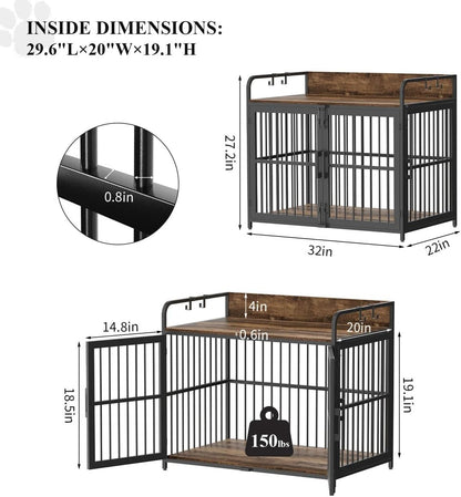 Dog Crate Furniture 32" Wooden Heavy Duty Dog Kennel with Double Doors Decorative Indoor Dogs House Side End Table