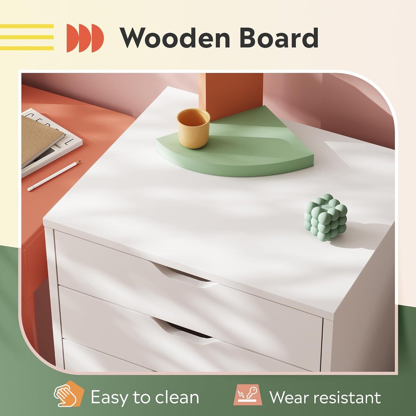 7-Drawer Chest, Wood Storage Dresser File Cabinet with Wheels, White