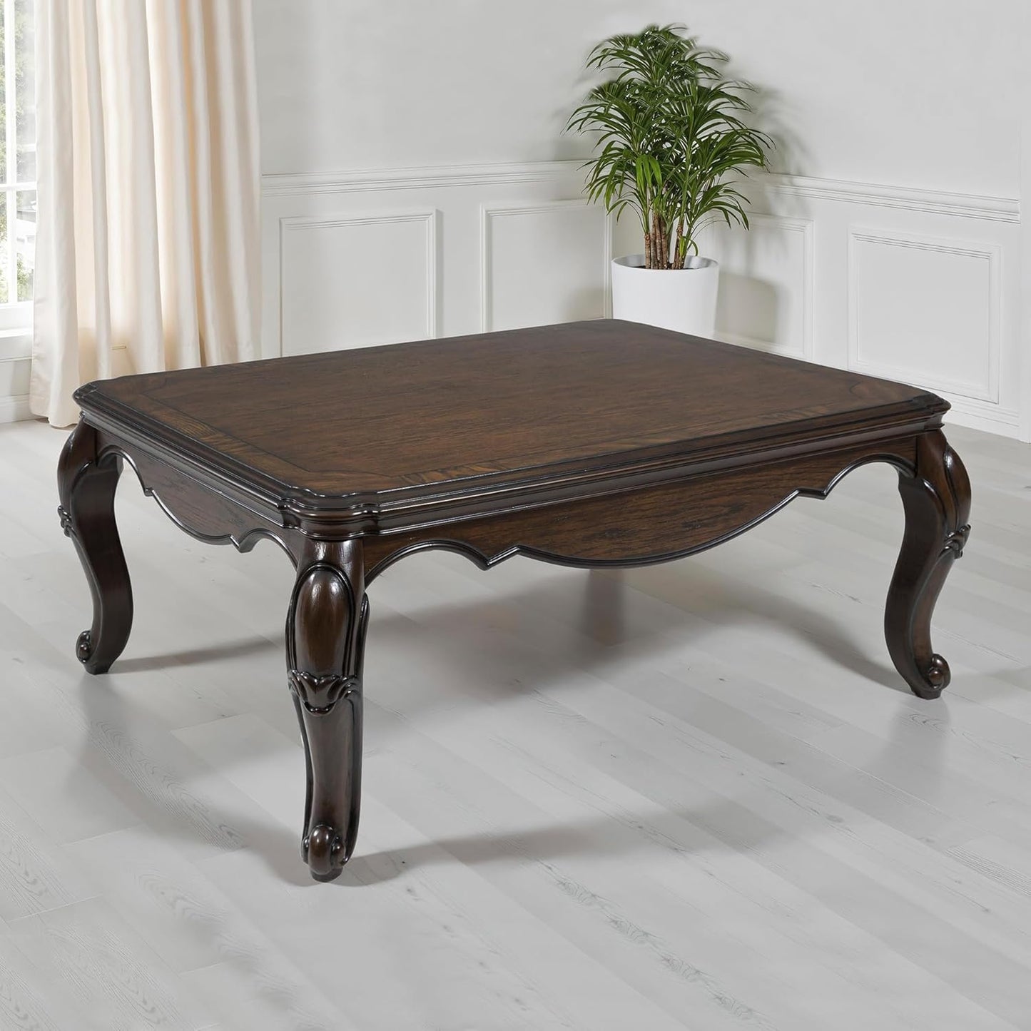 Maylee Classic Coffee Table with Cabriole Legs, Dark Brown